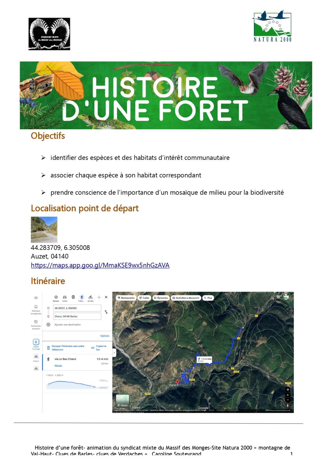 histoire d'une forêt : objectifs et itinéraire