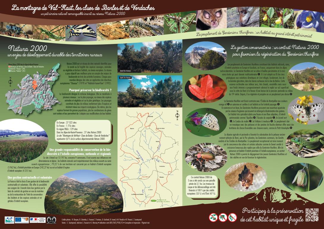 Panneau d'information contrat Natura 2000 dans les Genévriers thurifères